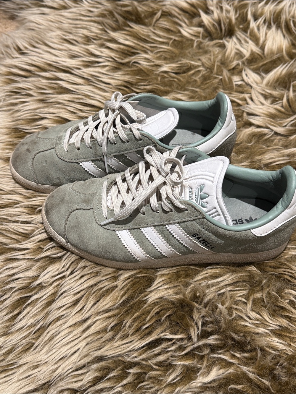 adidas Gazelle Suede Sneakers in Sage and White